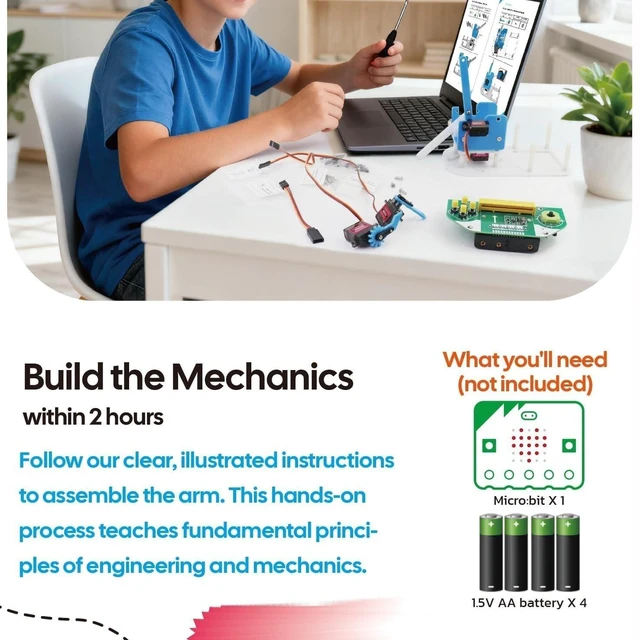 Alt view image 5 of 5 - SIYEENOVE Micro:bit Programmable Robotic Arm Kit with Joystick Controller for STEM Education ^^ Compatible with MakeCode & MicroPython, microbit v2 and AA Batteries Not Included