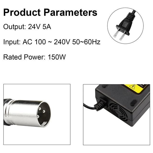 Alt view image 4 of 5 - 29V 5A 3-Pin Male XLR Charger for 24V Battery for Pride Mobility, Jazzy Power Chair, Lakematic,Golden Technologies, ShopRider RascalDrive Medical,24BC5000TF-1 Go-Go Elite Traveller