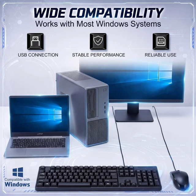 Alt view image 3 of 5 - Tellegloww 48 Pcs USB Wired Keyboard and Mouse Combo Bulk, Black