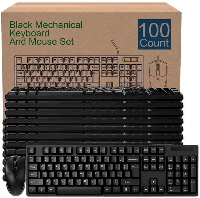 Main image of Tellegloww 48 Pcs USB Wired Keyboard and Mouse Combo Bulk, Black