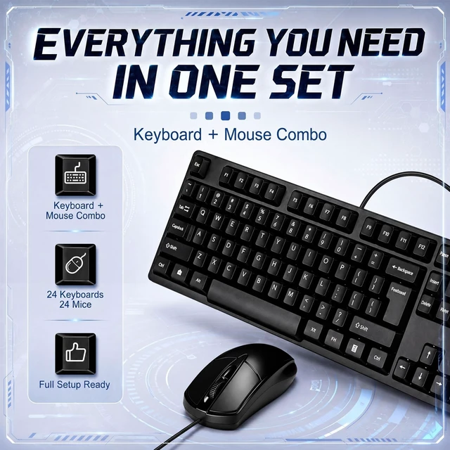 Alt view image 4 of 5 - Tellegloww 48 Pcs USB Wired Keyboard and Mouse Combo Bulk, Black