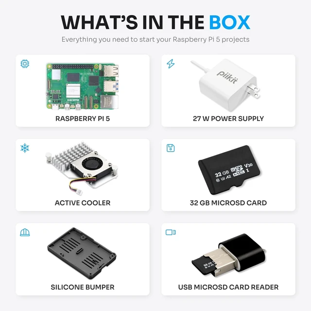 Alt view image 2 of 5 - PiiKit Starter Kit for Raspberry Pi 5 2 GB - Server Edition ^^ 32 GB MicroSD Card ^^ 27 W Power Supply ^^ Active Cooler ^^ Silicone Bumper