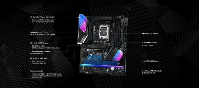 Alt view image 3 of 5 - ASRock Intel Core Ultra Z890 Lightning WiFi 7 Phantom Gaming 9066 MHz DDR5 256 GB ATX Motherboard M.2 LGA1851RL-ILM