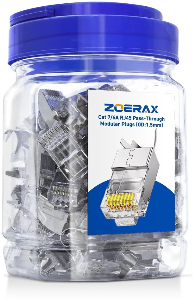Main image of ZOERAX 50-Pack Cat7 Cat6A RJ45 Pass Through Connectors Shielded