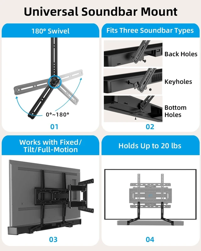 Alt view image 4 of 5 - HOME VISION Full Motion TV Mount Soundbar Bundle for 26-70" TVs, 132 lbs