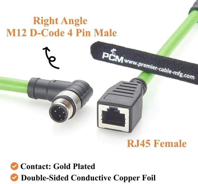 Alt view image 2 of 5 - Right Angle M12 D-Code 4 Pin Male to RJ45 Female Industrial Ethernet Cable CAT5e SFTP Shielded IP67 High Flex Drag Chain Cable for PROFINET EtherCAT EtherNet/IP PLC Robot Sensor (0.2m/0.66FT)