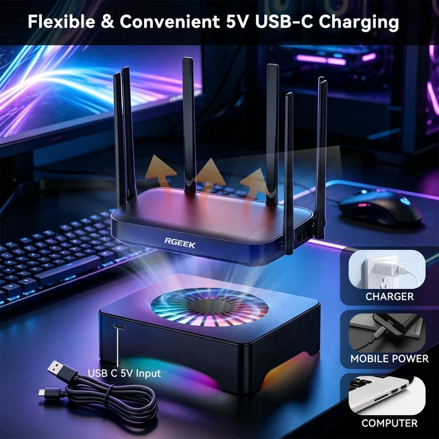 Alt view image 3 of 5 - Quiet USB Computer Fan, RGB Mini PC Cooling Fan Base, with Speed Controller