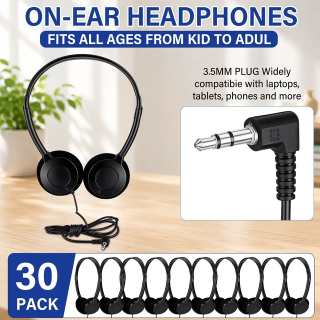 Alt view image 2 of 5 - Konohan 30 Pack Headphones Bulk Classroom Headphones, Black, Fresh