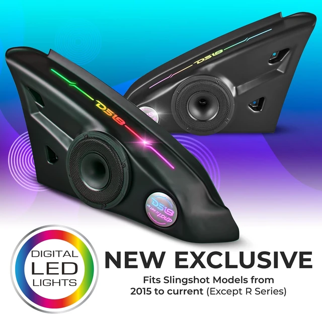 Alt view image 2 of 5 - DS18 Loaded Armrest Speaker Panels for Polaris Slingshot ^^ 2 x 6.5 Shallow Coaxial Hybrid Mid-Range Loudspeaker with Built-in Driver & Digital LED Lights ^^ OEM Fit - 2015 to Current