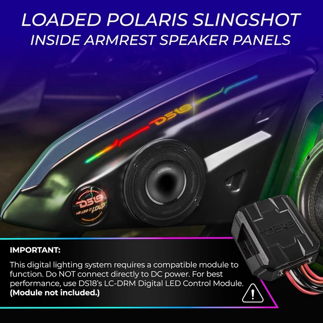 Alt view image 5 of 5 - DS18 Loaded Armrest Speaker Panels for Polaris Slingshot ^^ 2 x 6.5 Shallow Coaxial Hybrid Mid-Range Loudspeaker with Built-in Driver & Digital LED Lights ^^ OEM Fit - 2015 to Current