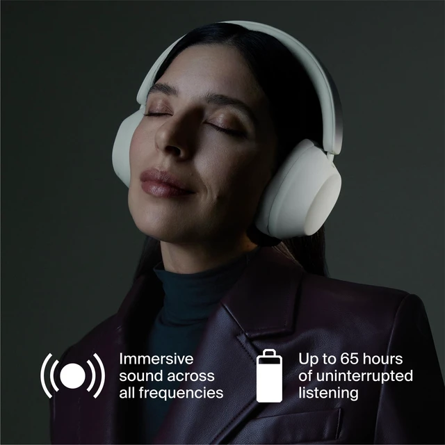 Alt view image 2 of 5 - Clemm Ambience Over-Ear Headphones, Active Noise Canceling & Transparency Mode, 65H Playtime, Bluetooth, 40mm Drivers, Built-in Mic, Memory Foam Earcups, Aux Cable Included, Ivory