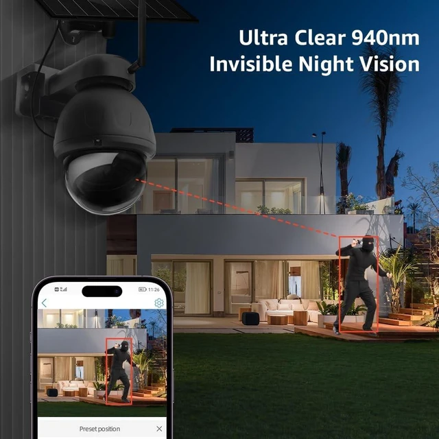 Alt view image 4 of 5 - BOAVISION AOV Solar WiFi Security Camera Outdoor, Pan Tilt Zoom Cam with 8W Solar Panel & 14400mAh Battery, 24/7 Recording, Ultra Clear 940nm Invisible Night Vision, Humanoid Tracking