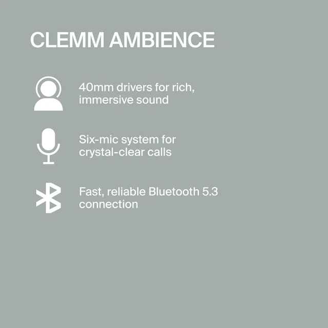 Alt view image 5 of 5 - Clemm Ambience Over-Ear Headphones, Active Noise Canceling & Transparency Mode, 65H Playtime, Bluetooth, 40mm Drivers, Built-in Mic, Memory Foam Earcups, Aux Cable Included, Ivory