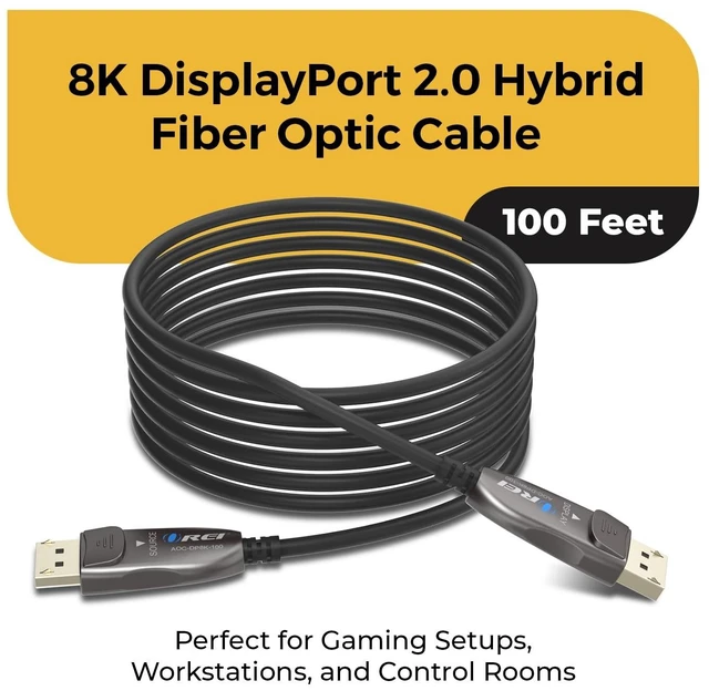 Alt view image 2 of 5 - OREI 8K DisplayPort 2.0 AOC Cable 100ft 54Gbps, 8K@120Hz, 4K@240Hz, VRR