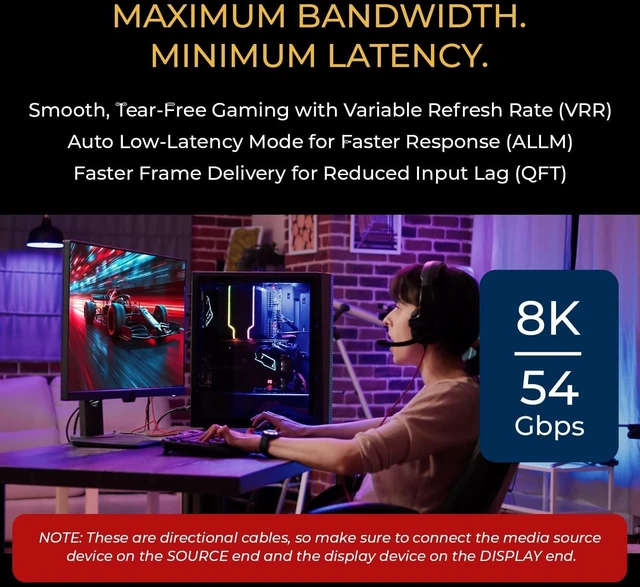 Alt view image 4 of 5 - OREI 8K DisplayPort 2.0 AOC Cable 100ft 54Gbps, 8K@120Hz, 4K@240Hz, VRR