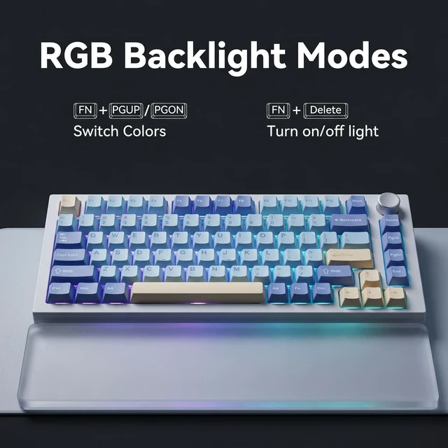Alt view image 3 of 5 - LAGWKX 75% Wired Gaming Mechanical Keyboard with Volume Knob, Gasket Mount Hot Swappable Keyboard, Pre-lubed Linear Switch, RGB Backlit, PBT Keycaps (White)