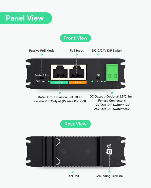 Alt view image 2 of 5 - LINOVISION Industrial 30W Gigabit PoE Splitter, to DC 12V/24V & Passive PoE