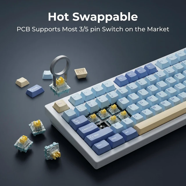 Alt view image 4 of 5 - LAGWKX 75% Wired Gaming Mechanical Keyboard with Volume Knob, Gasket Mount Hot Swappable Keyboard, Pre-lubed Linear Switch, RGB Backlit, PBT Keycaps (White)