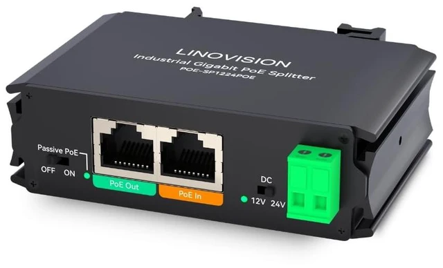 Main image of LINOVISION Industrial 30W Gigabit PoE Splitter, to DC 12V/24V & Passive PoE