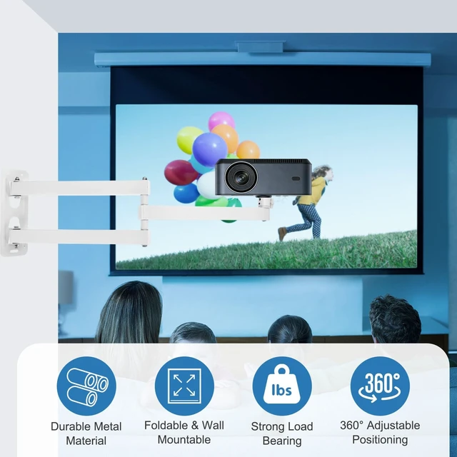 Alt view image 3 of 5 - MECCANIXITY Foldable Projector Wall Mount Adjustable 3-Arms 40+40cm White