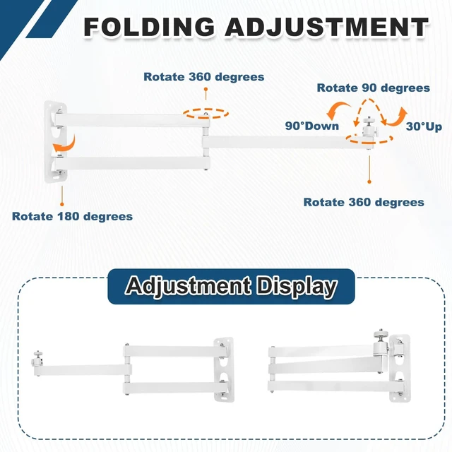 Alt view image 4 of 5 - MECCANIXITY Foldable Projector Wall Mount Adjustable 3-Arms 40+40cm White
