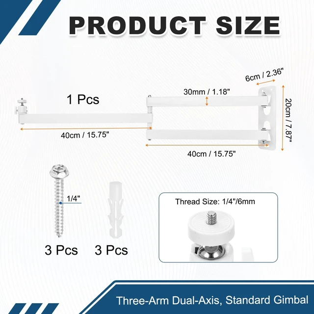 Alt view image 2 of 5 - MECCANIXITY Foldable Projector Wall Mount Adjustable 3-Arms 40+40cm White