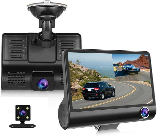 Main image of KOCASO 3 Channel Dash Cam Front Rear Inside, 4 Inch Screen Dash Camera for Cars, 1296P Full HD Dual Lens Car Dash Camera with Loop Recording, Wide Angle