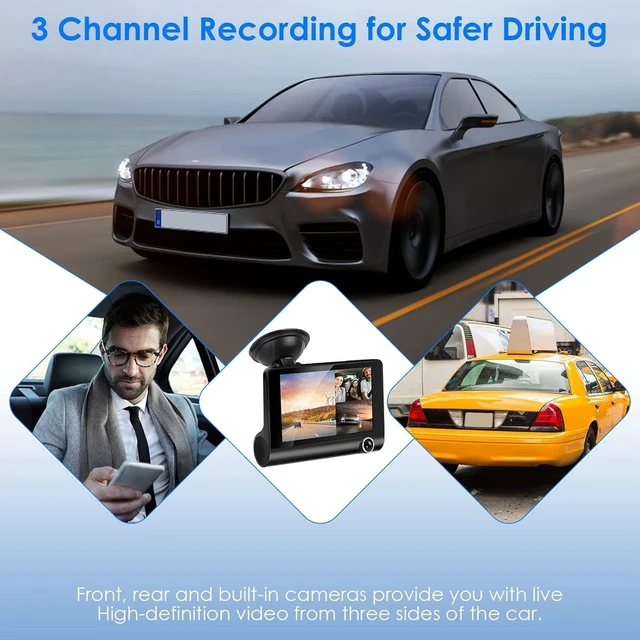Alt view image 4 of 5 - KOCASO 3 Channel Dash Cam Front Rear Inside, 4 Inch Screen Dash Camera for Cars, 1296P Full HD Dual Lens Car Dash Camera with Loop Recording, Wide Angle