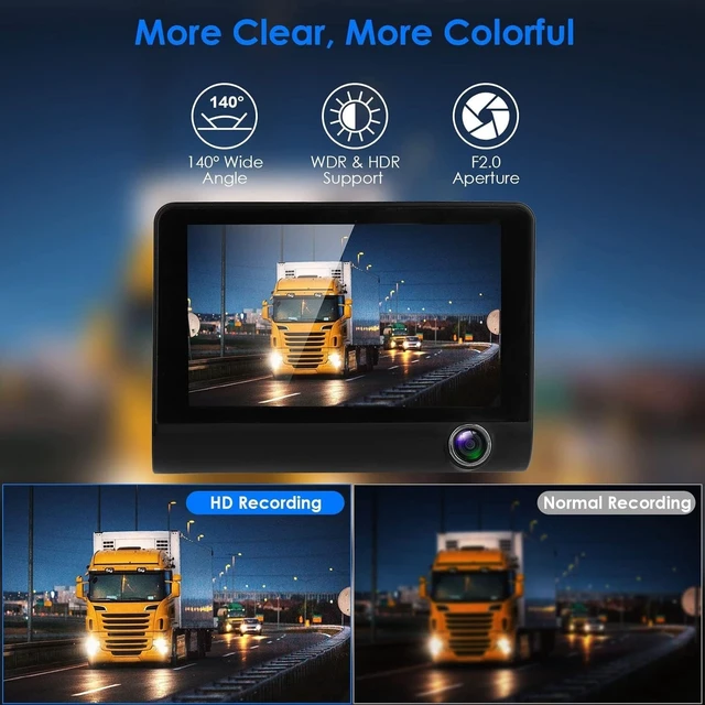 Alt view image 2 of 5 - KOCASO 3 Channel Dash Cam Front Rear Inside, 4 Inch Screen Dash Camera for Cars, 1296P Full HD Dual Lens Car Dash Camera with Loop Recording, Wide Angle