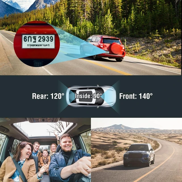 Alt view image 5 of 5 - KOCASO 3 Channel Dash Cam Front Rear Inside, 4 Inch Screen Dash Camera for Cars, 1296P Full HD Dual Lens Car Dash Camera with Loop Recording, Wide Angle