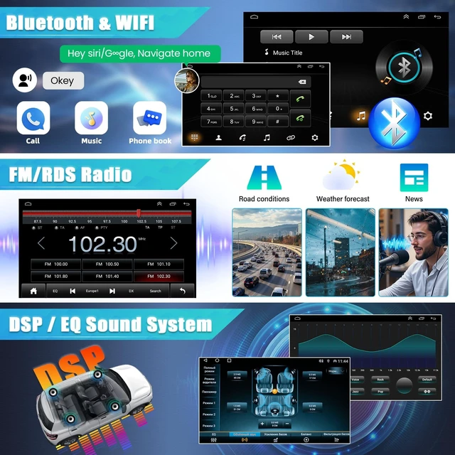 Alt view image 5 of 5 - Android 13 Double Din Car Radio Stereo Compatible for Mini Cooper R56 2007-2014 Wireless Car Play Android Auto 9" Touchscreen Car Radio Audio Receiver GPS Navigation Camera Mirror Link SWC