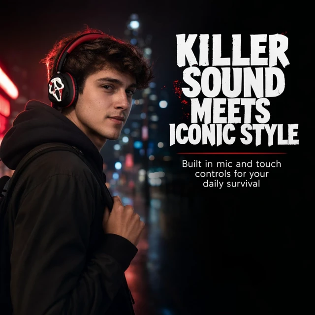 Alt view image 3 of 5 - Ghost Face Gaming Headset Wireless with Mic - Bluetooth Headphones