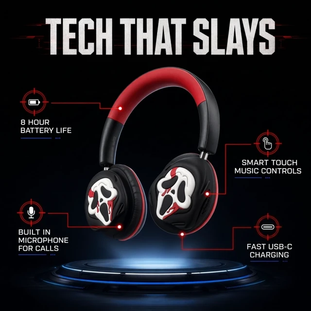Alt view image 4 of 5 - Ghost Face Gaming Headset Wireless with Mic - Bluetooth Headphones