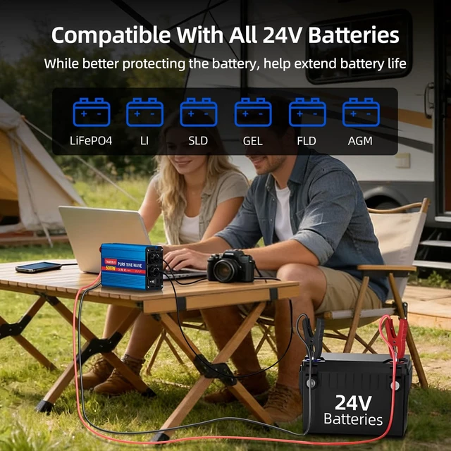 Alt view image 2 of 5 - TAGEEBLU 24V 500W Pure Sine Wave Power Inverter, 24V DC to 110V 120V AC