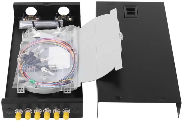 Main image of ST-UPC Wall Mount Fiber Enclosure, 6 Port Simplex Singlemode ST-UPC Kit (Includes 1.2 Meter Pigtail and Fiber Coupler)