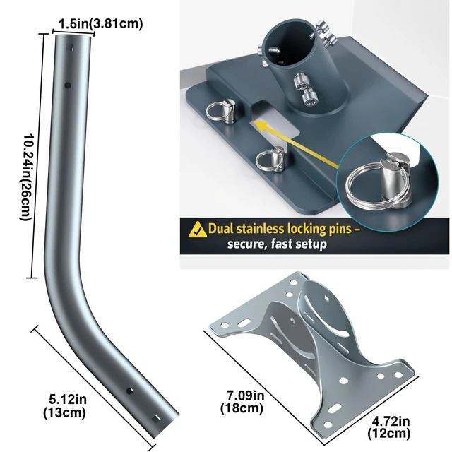 Alt view image 2 of 5 - MLUPODY Starlink Mount for Standard 4/4X/Gen 3/V3, Wall Mount Bracket Kit with Heavy Duty Pipe Adapter, Metal Locking Pins, Adjustable Carbon Steel