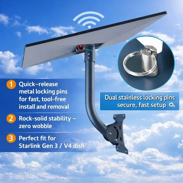 Alt view image 5 of 5 - MLUPODY Starlink Mount for Standard 4/4X/Gen 3/V3, Wall Mount Bracket Kit with Heavy Duty Pipe Adapter, Metal Locking Pins, Adjustable Carbon Steel