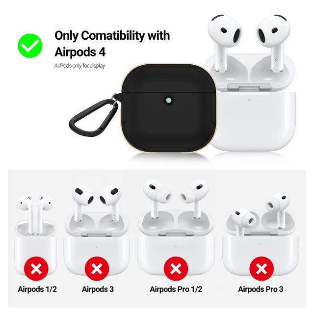 Alt view image 2 of 5 - KZDOO Crashguard for AirPods 4 Case, Metal Protective Cover with Aluminum Alloy Frame Case, Carabiner Included, Shockproof, Scratch-Resistant, Wireless Charging Compatible (Gold)