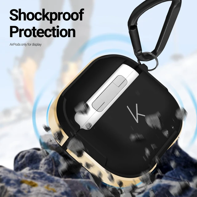 Alt view image 3 of 5 - KZDOO Crashguard for AirPods 4 Case, Metal Protective Cover with Aluminum Alloy Frame Case, Carabiner Included, Shockproof, Scratch-Resistant, Wireless Charging Compatible (Gold)