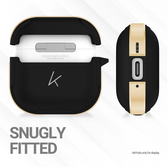 Alt view image 4 of 5 - KZDOO Crashguard for AirPods 4 Case, Metal Protective Cover with Aluminum Alloy Frame Case, Carabiner Included, Shockproof, Scratch-Resistant, Wireless Charging Compatible (Gold)