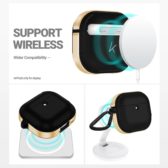 Alt view image 5 of 5 - KZDOO Crashguard for AirPods 4 Case, Metal Protective Cover with Aluminum Alloy Frame Case, Carabiner Included, Shockproof, Scratch-Resistant, Wireless Charging Compatible (Gold)