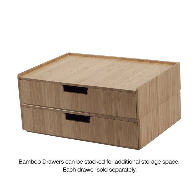 Alt view image 4 of 5 - MobileVision Bamboo Drawer Large, Monitor Stand & Stackable Storage Solution for office products pens, pencils, scissors, notepads, business cards and more
