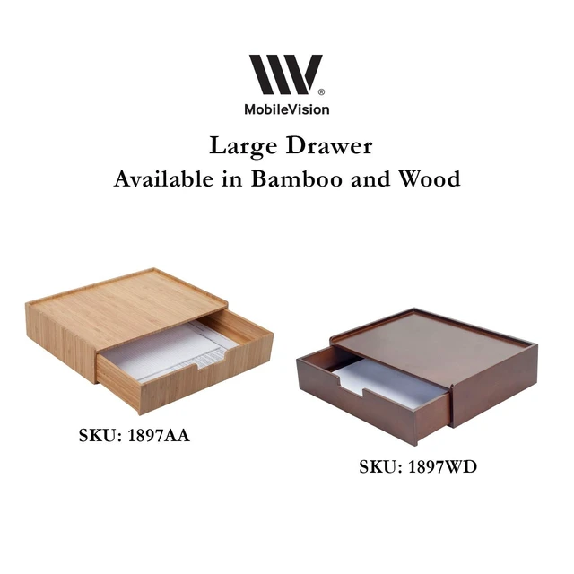 Alt view image 5 of 5 - MobileVision Bamboo Drawer Large, Monitor Stand & Stackable Storage Solution for office products pens, pencils, scissors, notepads, business cards and more