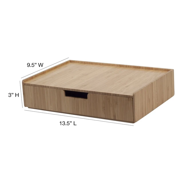 Alt view image 3 of 5 - MobileVision Bamboo Drawer Large, Monitor Stand & Stackable Storage Solution for office products pens, pencils, scissors, notepads, business cards and more