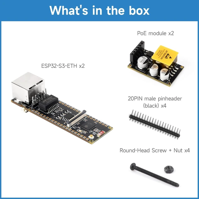 Alt view image 2 of 2 - KLAYERS 2PCS ESP32-S3 ETH Dev Board, 10/100Mbps RJ45, with PoE Module
