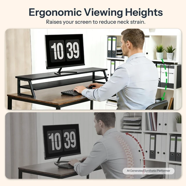Alt view image 5 of 5 - HOOBRO 2-Tier Dual Monitor Stand Riser, 39 Inch Large Computer Monitor Stand for 2 Monitors, Computer Monitor Riser, Desk Shelf Organizer for Office Desk, Accessories, Black BB122CJ01