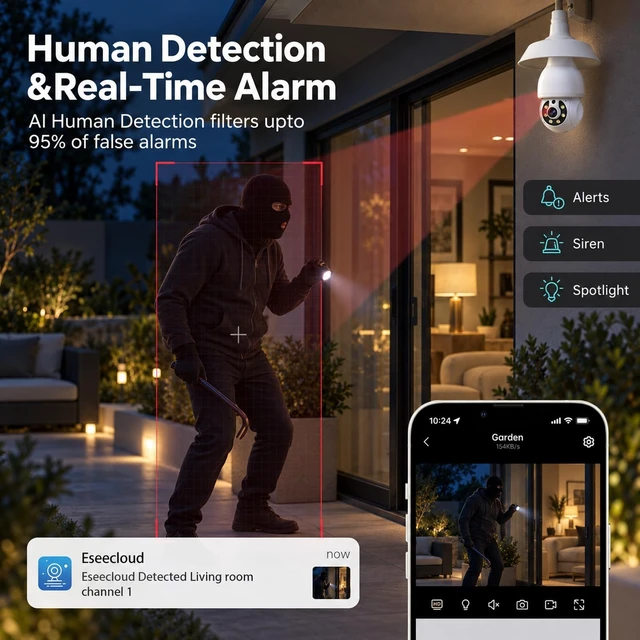 Alt view image 5 of 5 - NoahTec 2K Lightbulb Security Camera 5G&2.4G WiFi Security Cameras Wireless Outdoor Indoor,360Bulb Cameras for Home Security Outside Indoor,Motion Detection,Color Night Vision 4 Packs