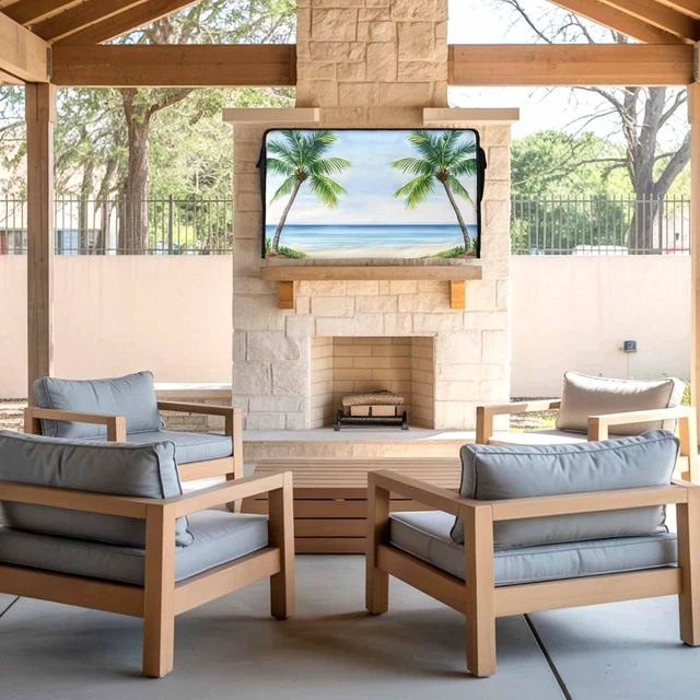 Alt view image 2 of 5 - Waterproof Outdoor TV Cover 52 to 55 Inch, Seaside Beach Palm Trees Outside Flat Screen Televisions Weatherproof Cover Size 52"L x 30"H, Summer Tropical Ocean TV Protector With Zipper