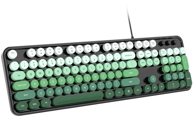 Main image of Dliter Wired Keyboard, 104 Keys Full Size Typewriter Keyboards, USB Plug and Play Office Keyboard with Number Pad, Caps Indicators, Foldable Stands for Windows, PC, Laptop (Black Green)