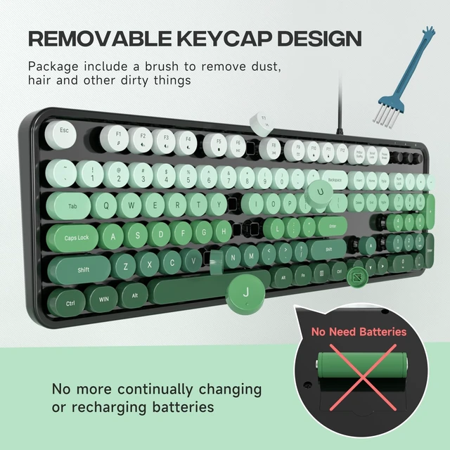 Alt view image 3 of 5 - Dliter Wired Keyboard, 104 Keys Full Size Typewriter Keyboards, USB Plug and Play Office Keyboard with Number Pad, Caps Indicators, Foldable Stands for Windows, PC, Laptop (Black Green)